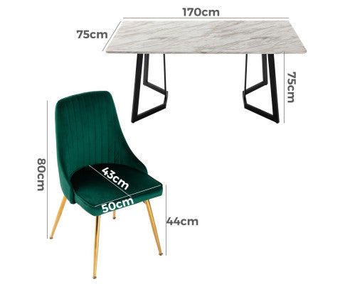 Marbleous Green Velvet Dining Set