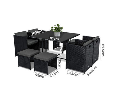 Horrocks 8 Seater Outdoor Dining Set – Black