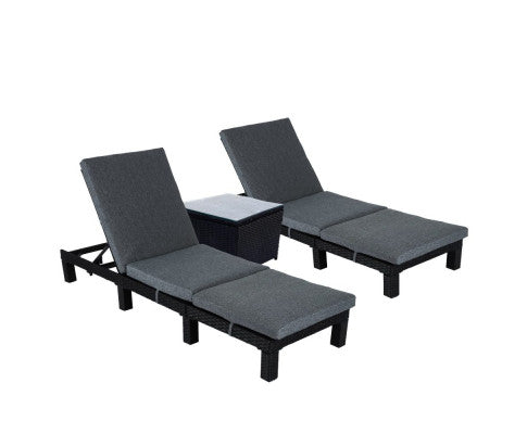 Black Rattan Sunlounge Set with Joining Coffee Table