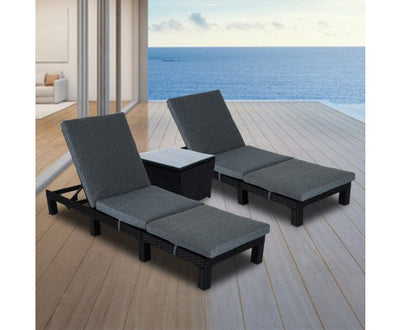 Black Rattan Sunlounge Set with Joining Coffee Table