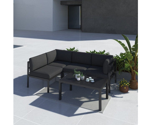 Outdoor Charcoal Grey Minimalist 5 Piece Lounge Set