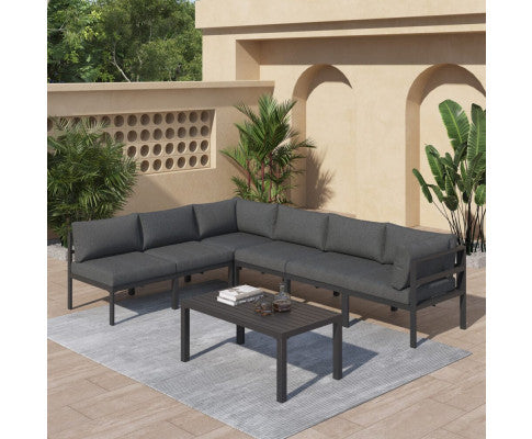 Outdoor Minimalist Charcoal Grey 7-Piece Lounge Set