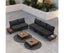 Modern Outdoor 7 Piece Lounge Set with Slatted Polywood Design Tables