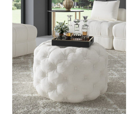 Bouclé White Ottoman-Round