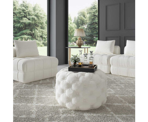 Bouclé White Ottoman-Round