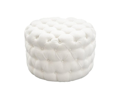 Bouclé White Ottoman-Round