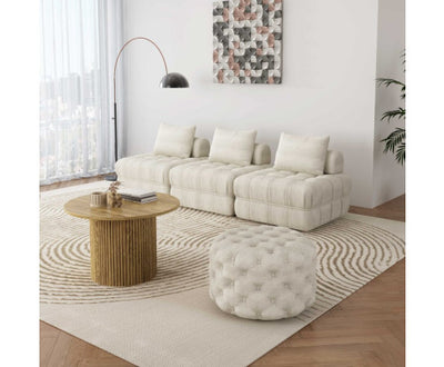 Bouclé White Ottoman-Round