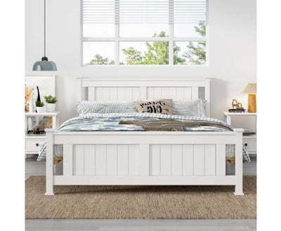 Double Solid Pine Timber Bed Frame-White