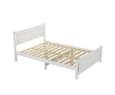 Double Solid Pine Timber Bed Frame-White