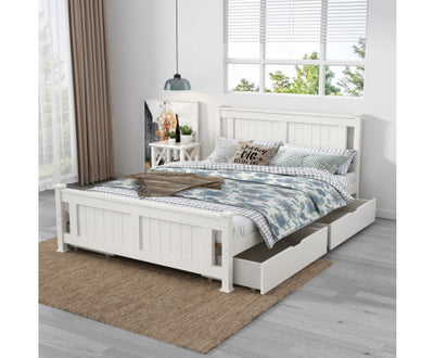 Double Solid Pine Timber Bed Frame-White