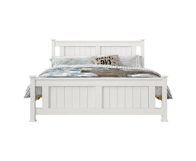 Double Solid Pine Timber Bed Frame-White