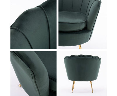 La Bella Shell Scallop Green Armchair Accent Chair Velvet + Round Ottoman Footstool