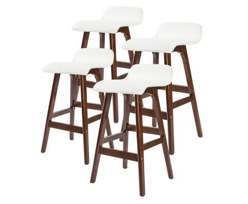 La Bella 4 Set 65cm White Brown Wooden Bar Stool Sophia Leather