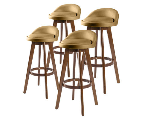 La Bella 4 Set 72cm Coffee Brown Wooden Bar Stool Leila Leather