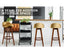 La Bella 4 Set 72cm Coffee Brown Wooden Bar Stool Leila Leather