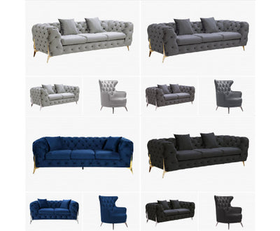 Grand Tufted Lounge - Black Velvet - Silver Legs