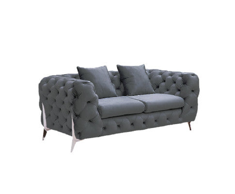 Grand Tufted Lounge - Dark Grey Velvet - Silver Legs