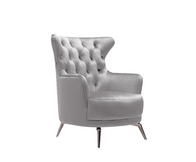 Grand Tufted Lounge - Light Grey Velvet - Silver Legs