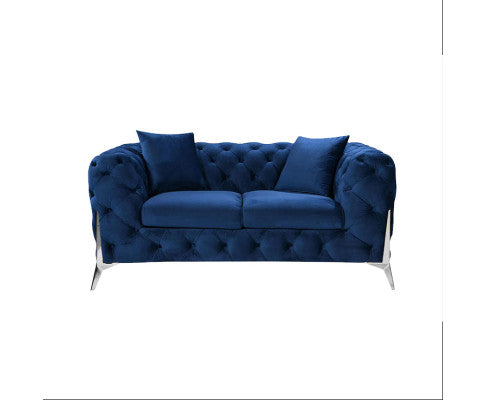 Grand Tufted Lounge - Blue Velvet - Silver Legs