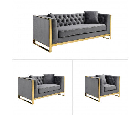 William Lounge - Dark Grey Velvet - Gold Trims