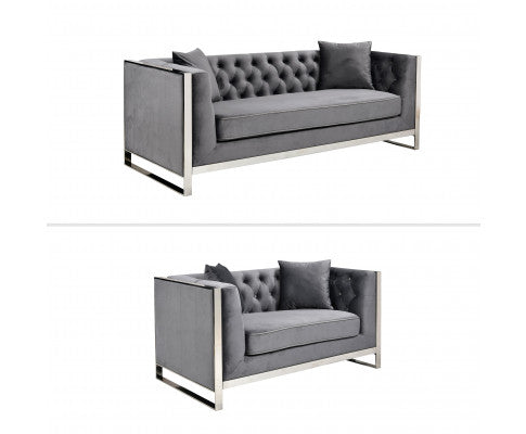 William Lounge - Dark Grey Velvet - Silver Trims