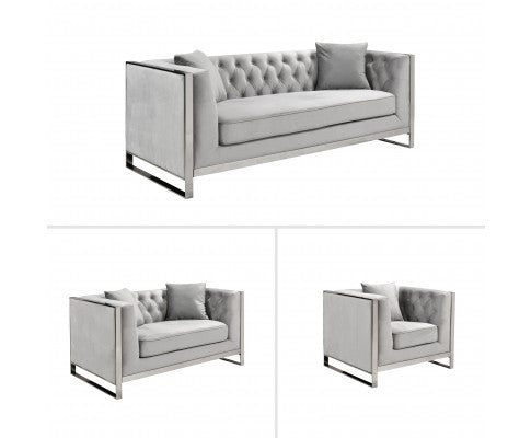 William Lounge - Light Grey Velvet - Silver Trims