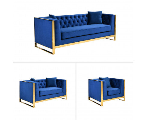 William Lounge - Blue Velvet - Gold Trims