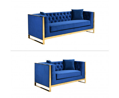 William Lounge - Blue Velvet - Gold Trims