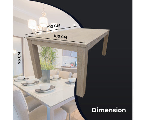 Foxglove Dining Table 190cm Solid Mt Ash Wood Home Dinner Furniture - White