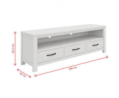 Foxglove ETU Entertainment TV Unit 166cm 3 Drawer Solid Mt Ash Wood - White