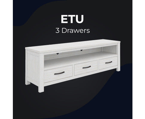 Foxglove ETU Entertainment TV Unit 166cm 3 Drawer Solid Mt Ash Wood - White