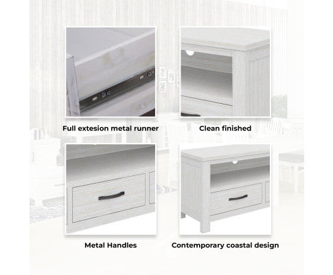 Foxglove ETU Entertainment TV Unit 166cm 3 Drawer Solid Mt Ash Wood - White