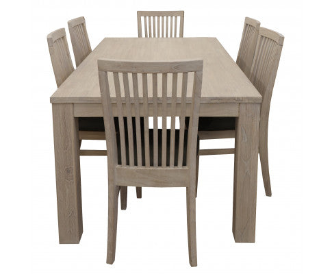 Foxglove 7pc Dining Set 190cm Table 6 PU Seat Chair Solid Mt Ash Wood - White