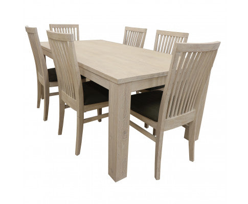 Foxglove 7pc Dining Set 190cm Table 6 PU Seat Chair Solid Mt Ash Wood - White