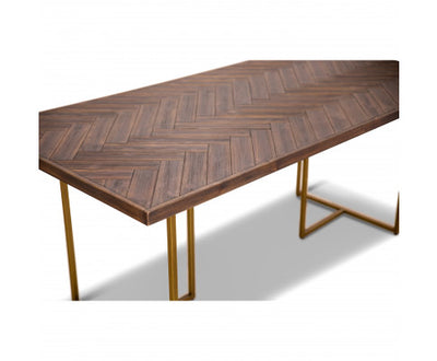 Tuberose Dining Table 180cm Solid Acacia Wood Home Herringbone Parquet - Brown