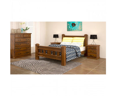 Umber Bed Frame Queen Size Mattress Base Solid Pine Timber Wood - Dark Brown