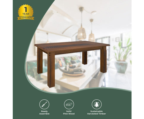 Umber Dining Table 180cm Solid Pine Wood Home Dinner Furniture - Dark Brown