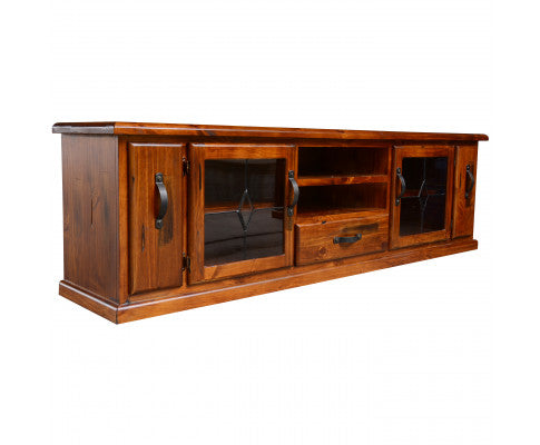 Umber ETU Entertainment TV Unit 220cm 2 Door 1 Drawer Pine Wood - Dark Brown