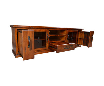 Umber ETU Entertainment TV Unit 220cm 2 Door 1 Drawer Pine Wood - Dark Brown