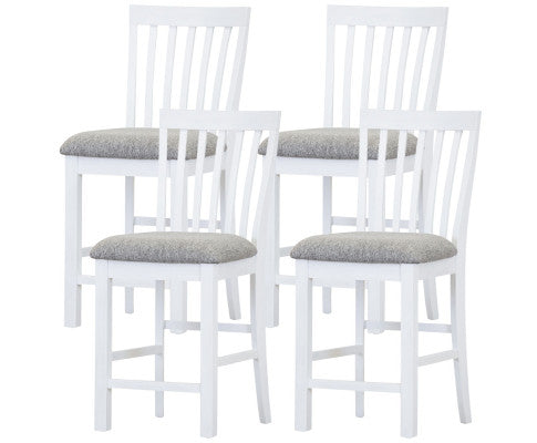 Laelia Tall Bar Chair Stool Set of 4 Solid Acacia Wood Coastal Furniture - White