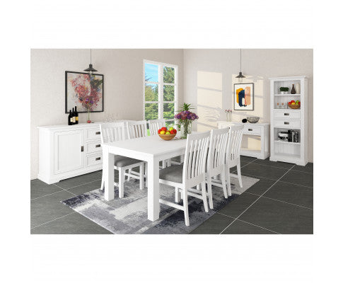 Laelia 7pc Dining Set 180cm Table 6 Chair Acacia Wood Coastal Furniture - White