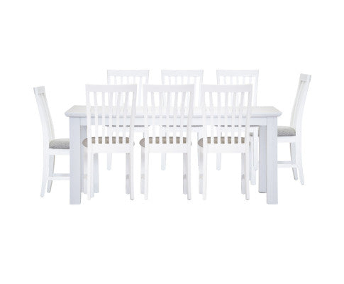 Laelia 9pc Dining Set 220cm Table 8 Chair Acacia Wood Coastal Furniture - White