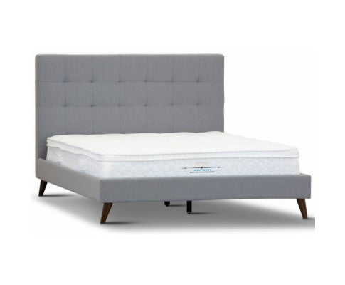 Volga Queen Bed Platform Frame Fabric Upholstered Mattress Base - Grey