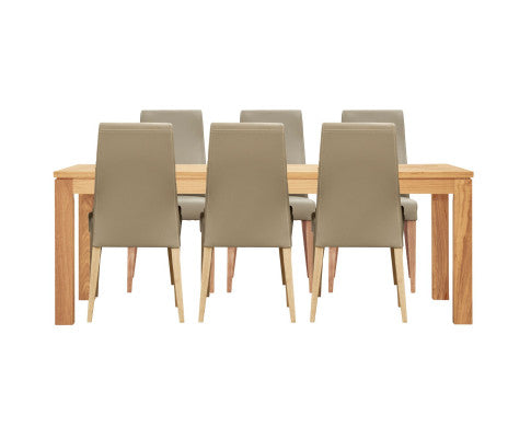 Rosemallow 7pc Dining Set 180cm Table 6 Silver PU Chair Solid Messmate Timber