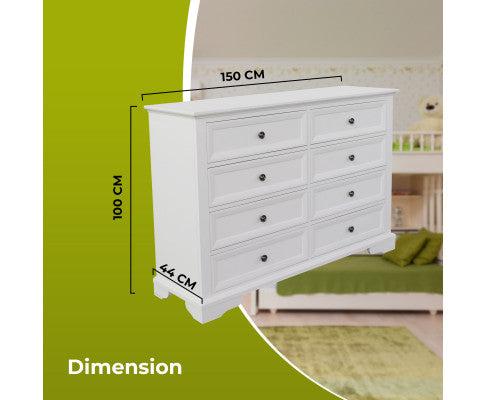 Celosia Dresser 8 Chest of Drawers Bedroom Acacia Timber Storage Cabinet - White