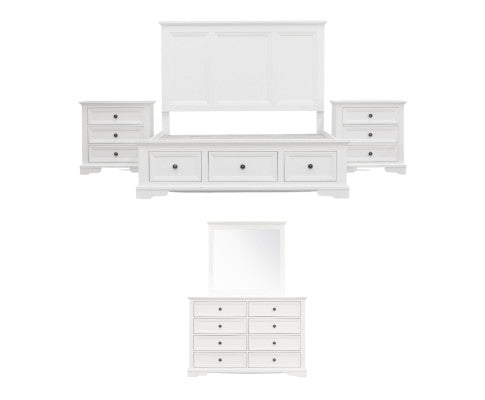 Celosia 5pc Queen Bed Frame Bedroom Suite Bedside Dresser Mirror Package - White