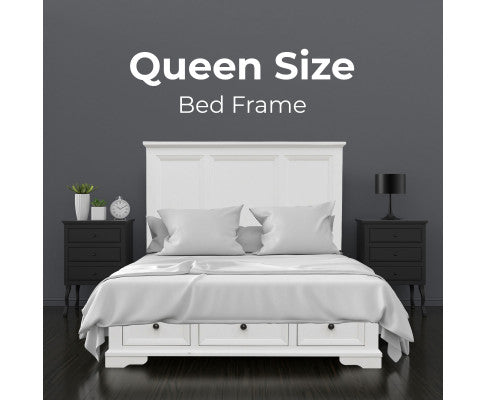 Celosia 5pc Queen Bed Frame Bedroom Suite Bedside Dresser Mirror Package - White