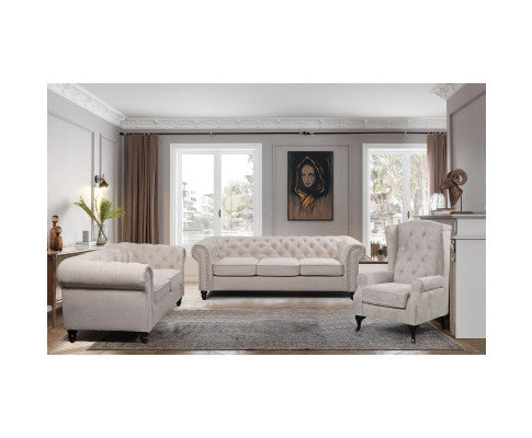 Mellowly 3 Seater Sofa Fabric Uplholstered Chesterfield Lounge Couch - Beige