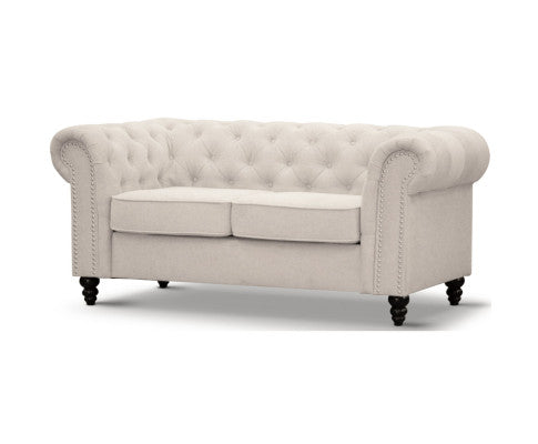 Mellowly 2 Seater Sofa Fabric Uplholstered Chesterfield Lounge Couch - Beige