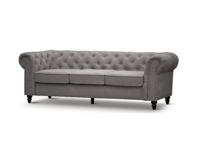 Mellowly 3 Seater Sofa Fabric Uplholstered Chesterfield Lounge Couch - Grey